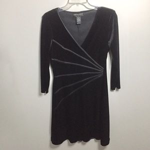 Connected Apparel Velvet Black V-Neck Fit & Flare